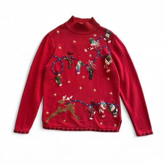 Basic Editions Holiday Sweater Small Red Stocking Garland Novelty Christmas - Picture 5 of 8